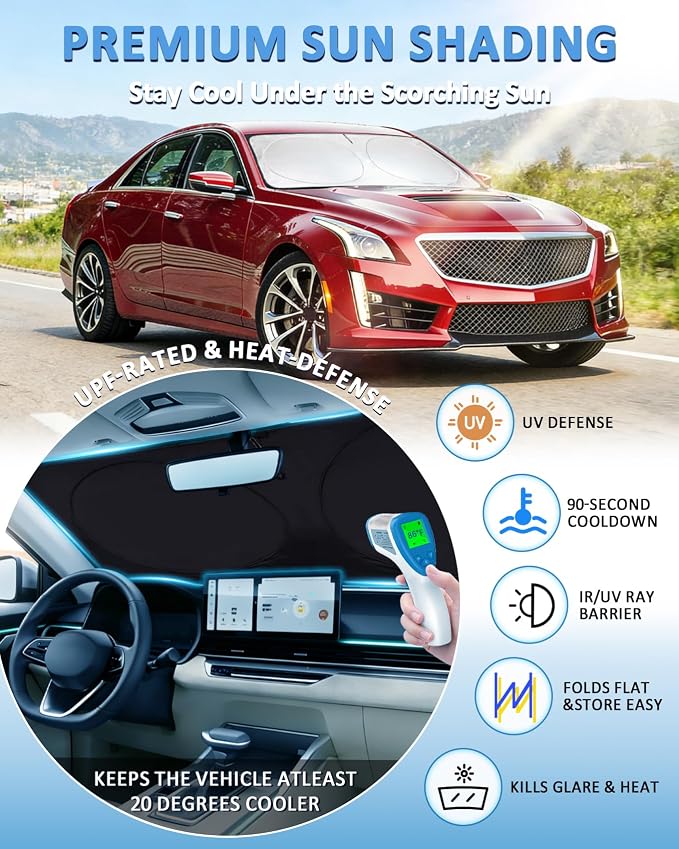 Windshield Sun Shade for Cadillac CTS 2014-2019 Shade Sun Cover Foldable | Custom Fit Cts Window Sunshade Windshield Accessories Block UV Rays Keep Car Cooler - Image 2