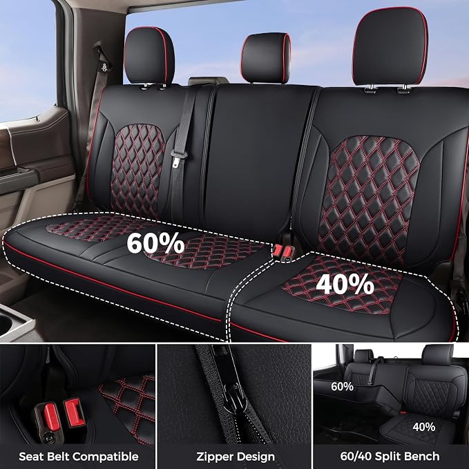Huidasource 2007-2017 Wrangler JK Seat Covers 4 Door (Full Set/Black&Red) | Waterproof Leather Custom Seat Cover, Front&Rear Seat Cushion Protector Fit for Jeep Wrangler JK 4-Door Sahara Sport Rubicon - Image 3