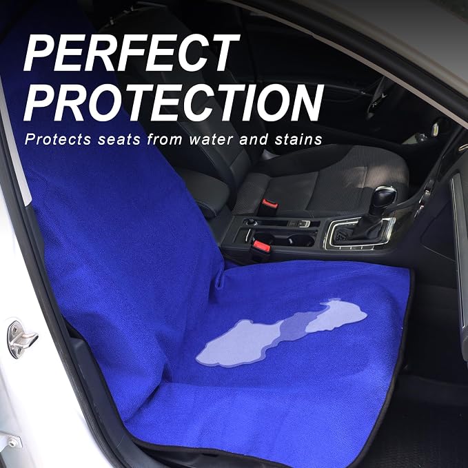 Sweat Towel Car Seat Cover Protector Front Seats for Gym Workout, Running, Swimming, Beach and Hiking, Waterproof Universal Seat Cover for Car, Trucks, Van & SUV (1, Pure Blue, Front) - Image 3