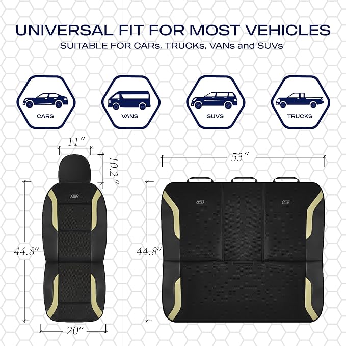 Skechers Memory Foam Car Seat Covers, Air Cool Mesh Thick Seat Covers, Car Seat Full Sets Airbag Compatible, Automotive Comfort Protection for Most Cars,Vans,Trucks, SUVs,Beige - Image 6