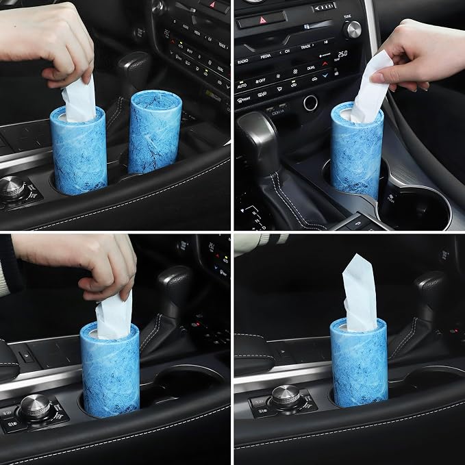 SINGARO Car Tissue Holder, 4 Pack Car Cup Holder Facial Tissues with Travel Tissue Bag, Quick and Convenient Flower Combination Box(4 Canisters/200 Tissues) Blue - Image 4