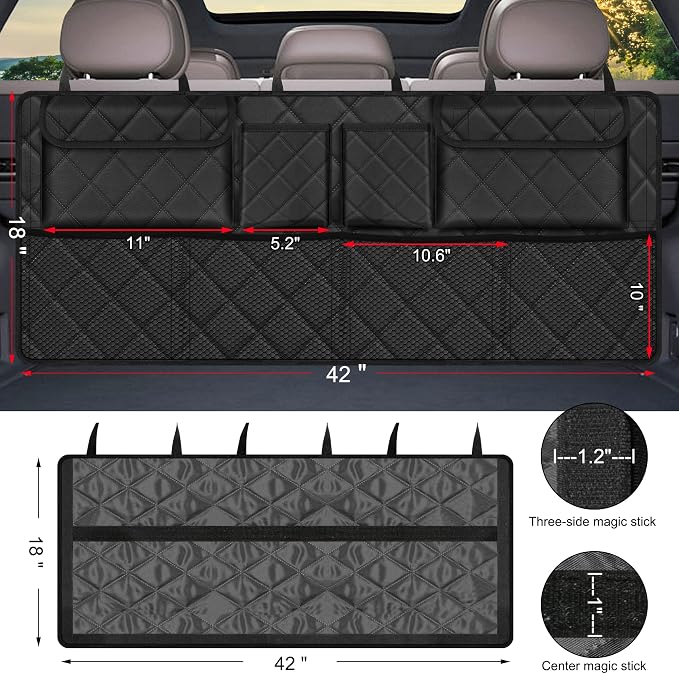 Femuar Car Trunk Organizer, Large Capacity Backseat Trunk Organizer (42"*18"), Collapsible Car Storage Bag with 8 Pockets, SUV/MPV/Truck - Black - Image 3