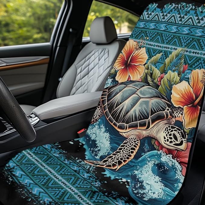 Aztec Sea Turtle Car Seat Towel with Storage Bag Hawaiian Sea Turtle Auto Interior Seat Protector for Front Seat Only Stain Resistant Bench Seat Cover Auto Seat Interior Decor Towel Universal - Image 3