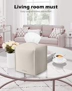 Tissue Box Cover for PU Leather, Modern Simple Solid Color Holder Square Tissue Bag, Ideal for Bathrooms,Office,Car,Outdoor Tent,Dining Table,5"X5"X5", Single Off-White - Image 3