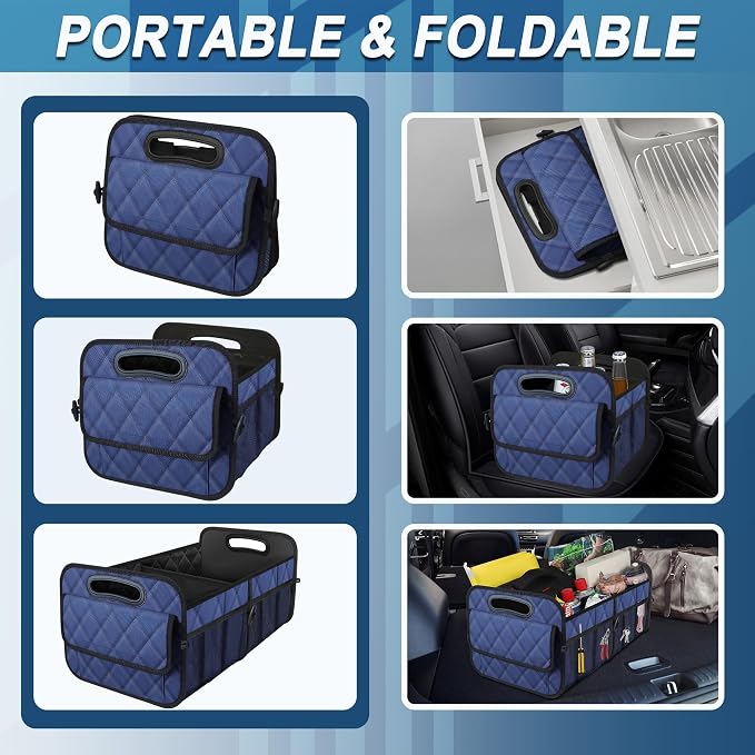 Deosk Car Trunk Organizer for SUV, Car Organizers and Storage with Reinforced Handles, Car Accessories for Women/Men 50L Waterproof Polyester Trunk Organizer(Medium, Dark Blue) - Image 4
