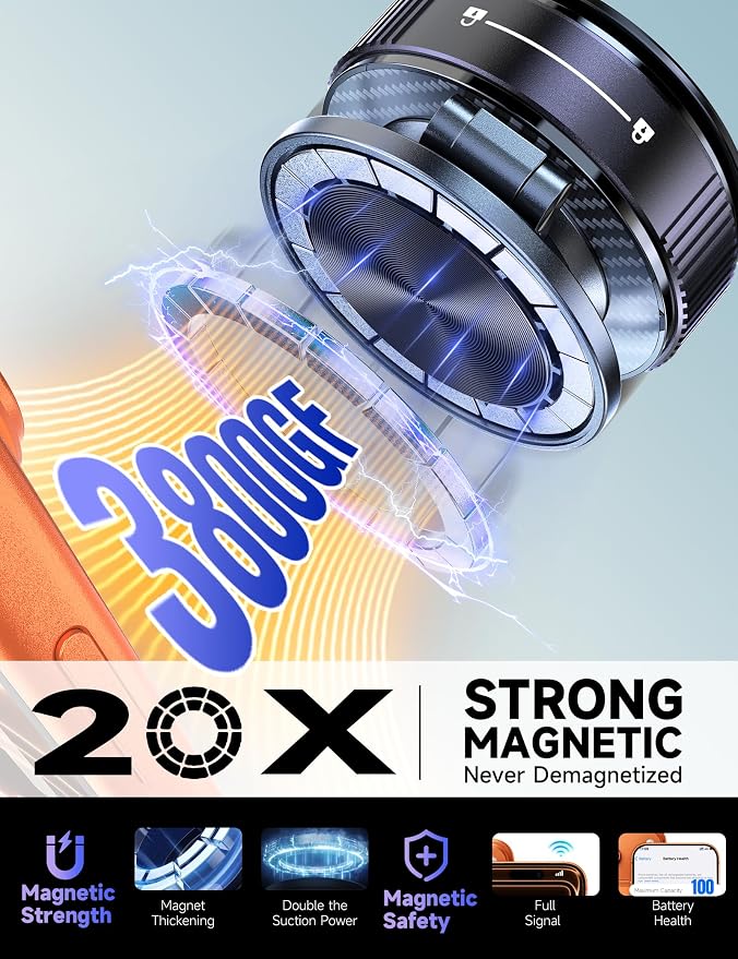 Magsafe Car Mount, Vacuum Magnetic Phone Holders for Your Car | [Easiest Mount] 105LBS Strong Suction Car Phone Holder, [Compact Design] Car Phone Mount, for iPhone 17-12, Pixel 10, Samsung - Image 4