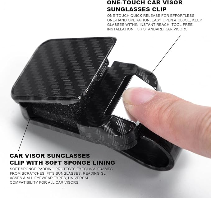 2 Pack Car Sun Visor Sunglasses Clip, Carbon Fiber Finish Sunglass Holder | One-Handed-Operation Easy Access Storage for Driving,Universal Fits Anti-Scratch Car Sun Visor Accessories - Image 7