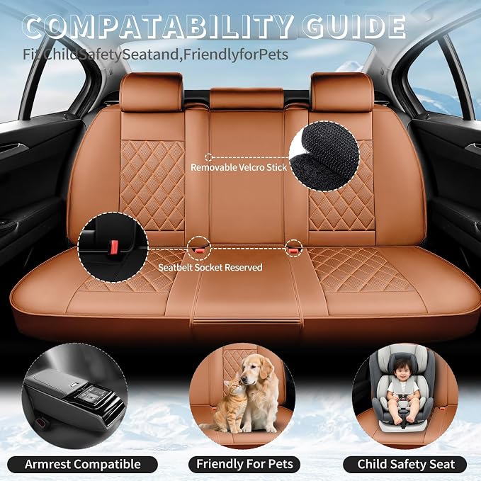 Fit Prius Premium Leather Car Seat Covers for Toyota Prius 2001-2025 2026 - Waterproof，Breathable，All-Weather Seat Cushion Protecto & Airbag Compatible, Full Set Brown - Image 3