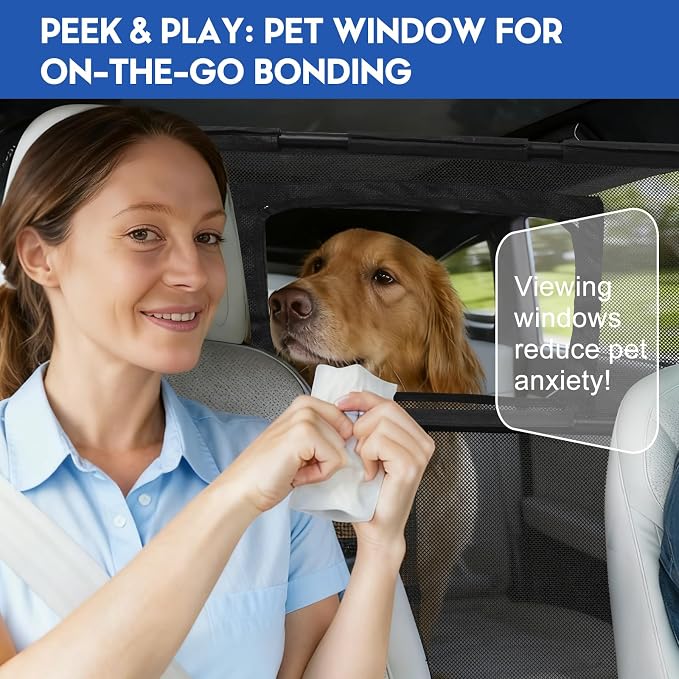 52" Dog Car Barrier for SUV, Wide Escape-Proof & Chew-Proof | Car Dog Barrier with Removable Visual Window & Storage Pockets, Pet Net Gate for Behind Front Seats, Fits Sedans Cars Trucks - Image 4