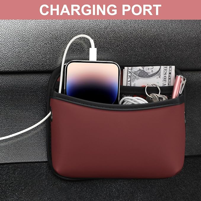 Accmor Universal Car Side Pocket Organizer, PU Leather Pouch for Car Seat, Door, Window, Console, Cards Trash Cell Phone Sunglasses Holder, Car Accessories, Red - Image 4