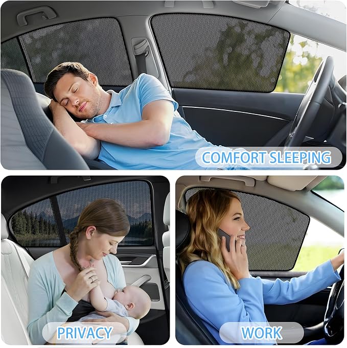 XCBYT 2019-2024 Camry Window Shades, 4-Pack Magnetic Cooling Privacy Mesh | Blocks heat for camping & baby sleeping. Front shades are partial for rearview mirror. Wait 24h for clips to set - Image 2