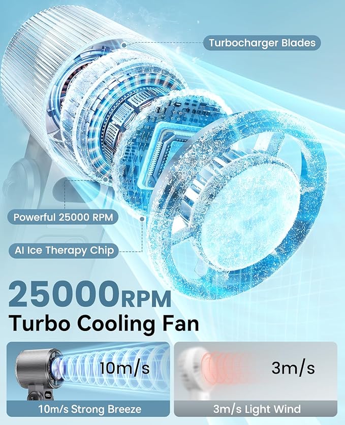 DIGIX Portable Handheld Turbo Fan with Ice Cooling, Rechargeable Personal Fan, Up to 15Hrs Cooling, 100 Speeds 25000RPM Powerful Portable Fan for Travel Outdoor,120° Adjustable, LED Display (Black) - Image 3