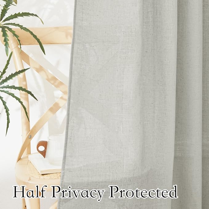 RYB HOME Linen Wonven Curtains Light Filtering Privacy UV Protection Window Blinds & Shades Draperies for Basement, Farmhouse, Villa, Boys Girls Bedroom, W 70 x L 95 inch, Grey, 2 Panels Set - Image 4