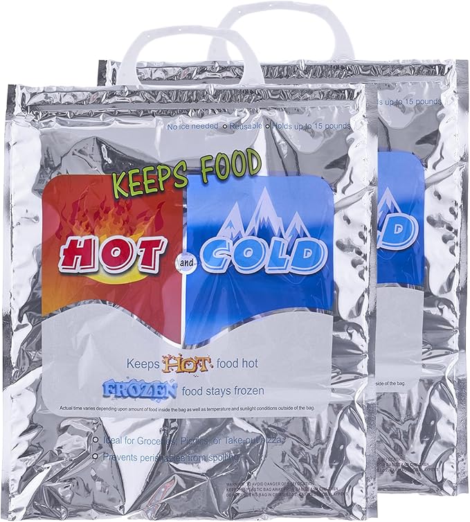 Superio Hot and Cold Insulated Bags for Food Delivery, Grocery Shopping Bags, Food Storage for Hot and Frozen Food for Travel, Disposable Cooler Bag, Reinforced Thermal Lunch Bag (2, 12"x13.5") by Superio