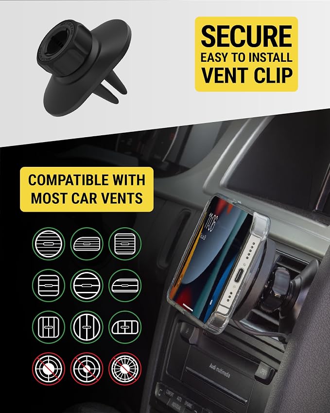 Scosche Qi2 Wireless MagSafe Car Mount Charger, 15W Magnetic Suction Cup Windshield/Dashboard Cell Phone Holder with Vent Clip & Fast USB-C Car Charger Compatible with Apple iPhone 16/15/14/13/12, S25 - Image 6
