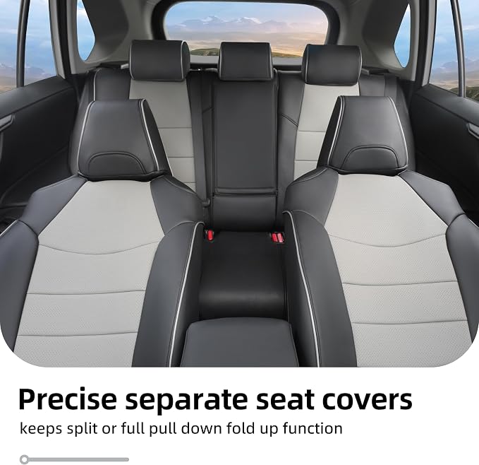 Lolcar Rav4 Seat Covers Custom Fit for Toyota Rav4 (for Hybrid) 2019-2025 LE,XLE,XLE Premium,Limited,Woodland Edition, Leather Truck Seat Cover Full Set for SUV,Faux Leather(Black/Gray) - Image 8