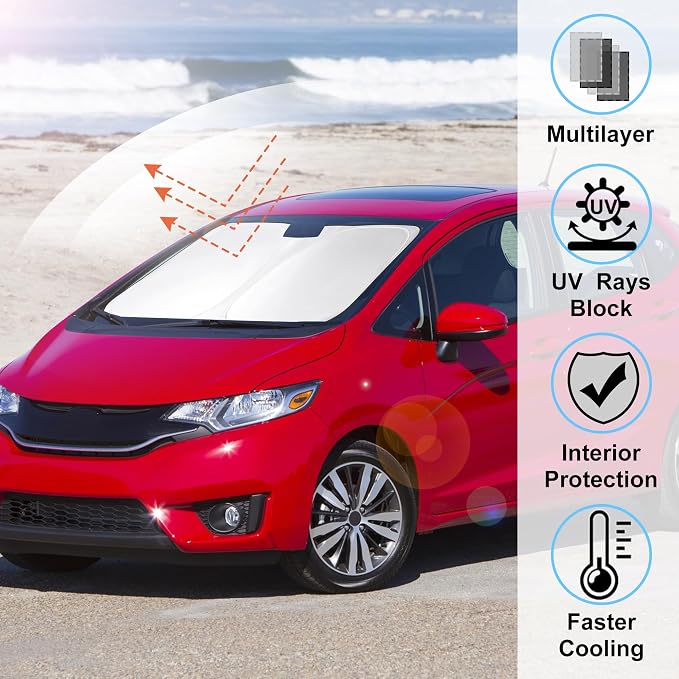 Windshield Sun Shade Sunshade for 2015-2019 2020 Honda Fit | Full covered for windshield, Foldable & Durable, Block UV Rays, Reduce Heat, Easy to install, Keeps Car Cooler - Image 2