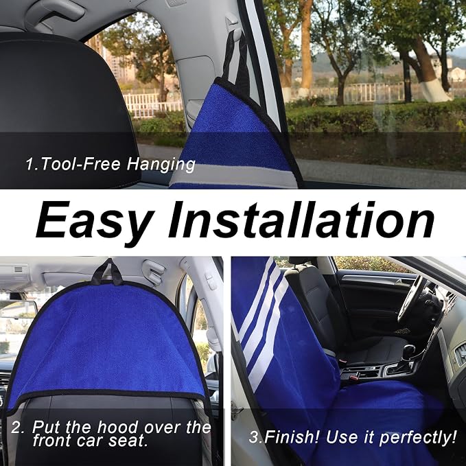Sweat Towel Car Seat Cover Protector Front Seats for Gym Workout, Running, Swimming, Beach and Hiking, Waterproof Universal Seat Cover for Car, Trucks, Van & SUV (1, Blue White Stripe, Front) - Image 2