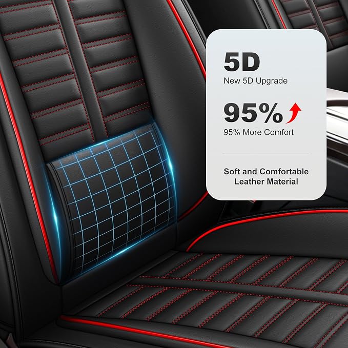 Fit for Honda HR-V Seat Covers 2016-2026 Front Set | Faux Leather Waterproof Car Seat Covers, Airbag Compatible with Lumbar Support Anti-Slip Design, 2 Seater Black&Red - Image 3