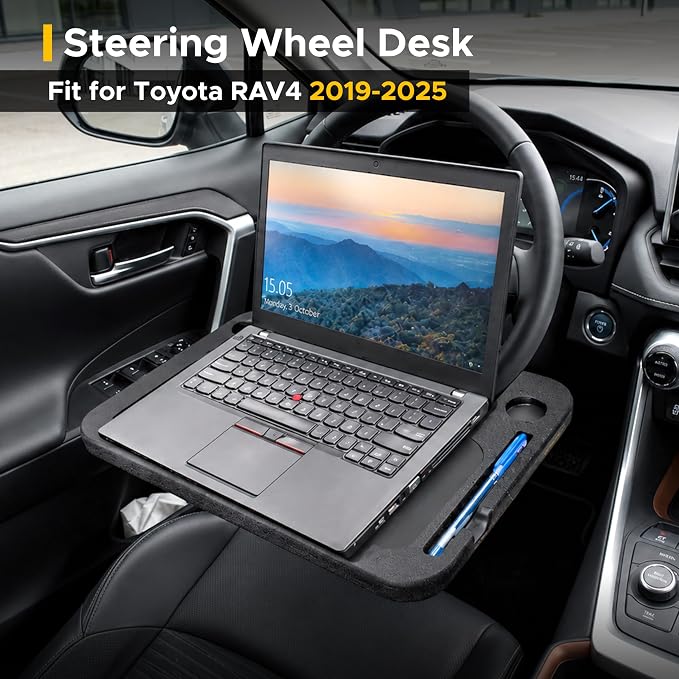 EcoNour 2-in-1 Steering Wheel Desk for Toyota RAV4 2019-2024 2025 | Car Tray Table | Laptop Car Mount with Pen Holder Food Tray for Eating with Drinks Holder Multipurpose Travel Car Accessories - Image 2