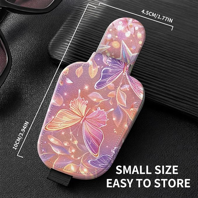Sunglasses Holder for Car Visor, PU Leather Glasses Clip Organizer, Cute Magnetic Eyeglass Holder for Vehicle Sun Visor, Car Interior Accessory for Women & Men, Star Butterfly - Image 3