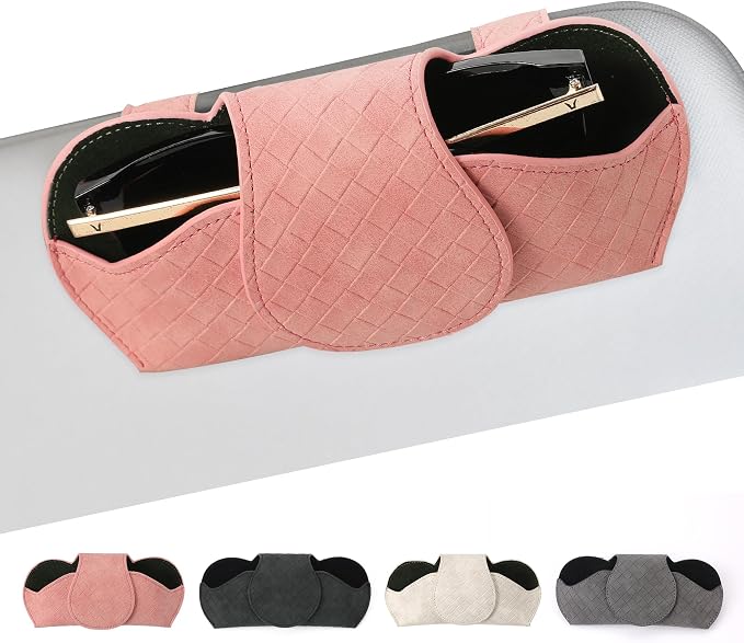 KINIVA Pink Car Visor Sunglass Holder Leather Glasses Case with Magnetic Closure for Car Interior Accessories - Image 6