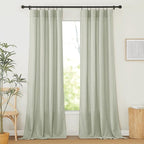 RYB HOME Linen Sheer Curtains 2 Panels for Living Room, Semi Transparent Privacy Drapes with Rod Pocket Farmhouse Style Window Treatments for Bedroom, Sage Green, 52" W x 90" L by RYBHOME