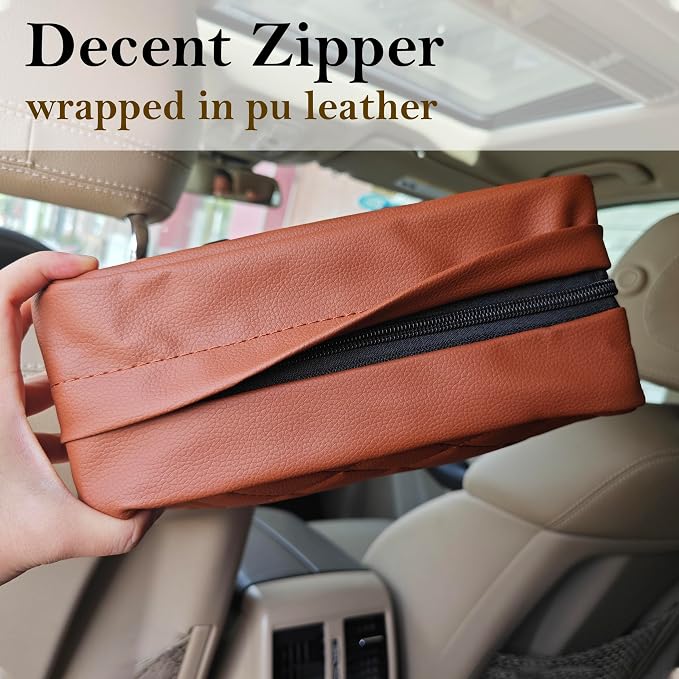 Car Tissue Holder for 120 Standard Tissue,Leather PU Tissues Box Cover for Car Backseat,Extra Large Rectangle Napkin Holder Soft Rectangular,Fits for Kleenex tissues,for Storage& Organization (Brown) - Image 4