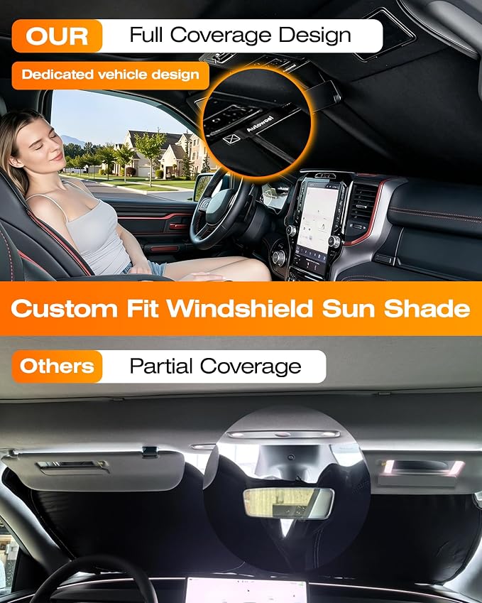 Cooling Windshield Sun Shade for Dodge RAM 1500 2011-2026, 240T Beige | Heat-Insulating Fabric, 99% UV Protection and Heat Insulation, Foldable, Storage Bag Included, for Cars SUVs and Trucks - Image 5