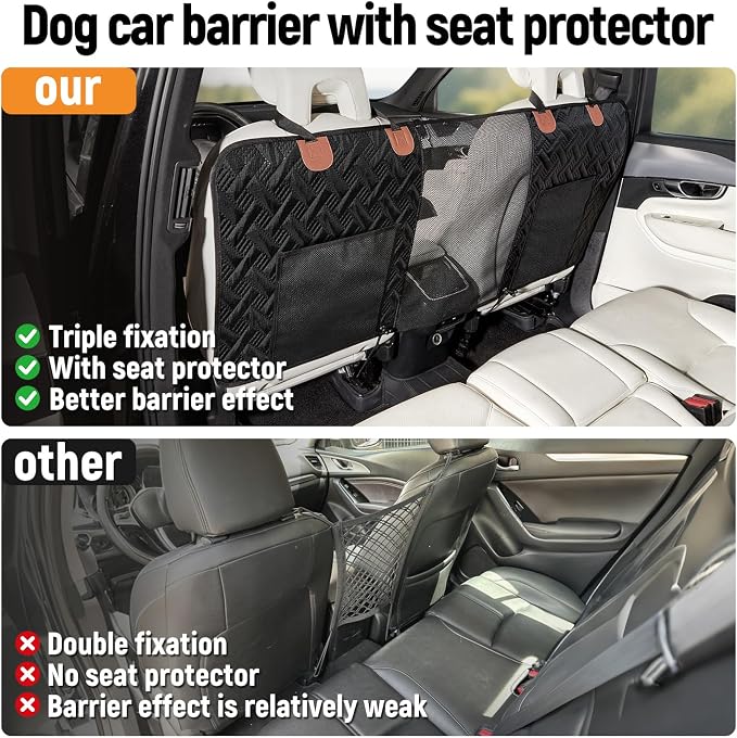 Dog Car Barrier,Car Divider Net for Dogs,Pet Barrier with Organizer | Seatback Protector,Large Barrier Area,Easy to Install, Scratch-Resistant,Keep Dogs in Back Seat,Suitable for Car,SUV,Truck - Image 2