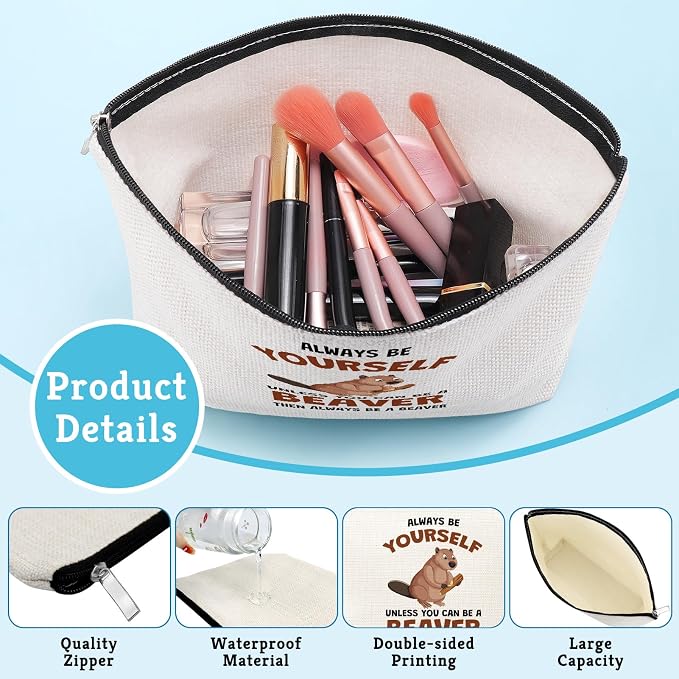 Gifts for Beaver Lovers Makeup Bag Beavers Theme Gift for Animal Lovers Holiday Appreciation Gifts for Women Travel Pouch Christmas Birthday Gift for Beaver Fans Women Friends Cosmetic Bag with Zipper - Image 5