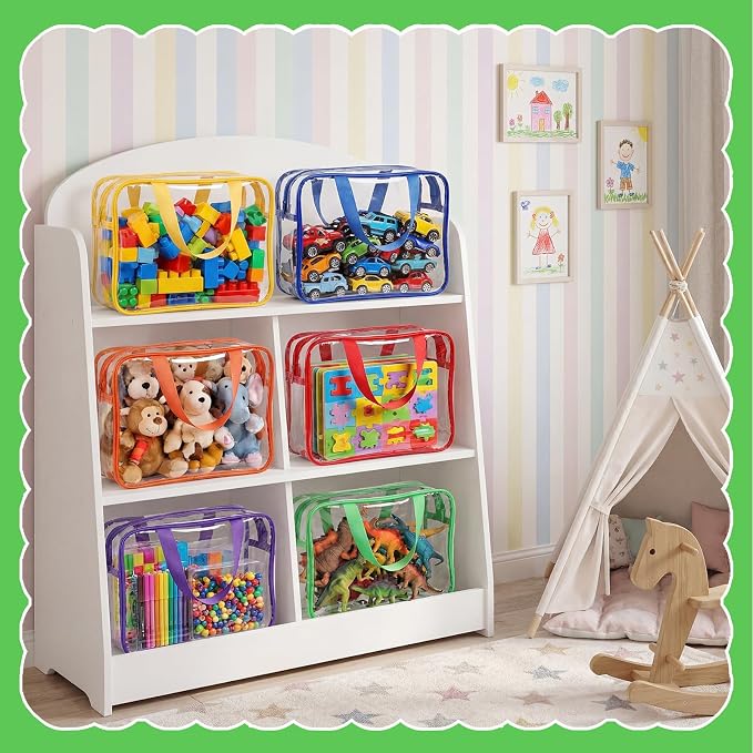 Toy Storage Bags 6 Pack, Clear PVC Toy Organizers, Colorful | Waterproof PVC, Large 30 x 10 x 22 CM Size, Label-Ready, For Toys, Books, Puzzles, Classroom and Travel - Image 3