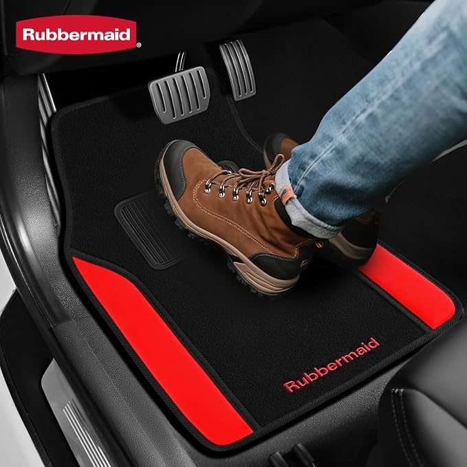 Rubbermaid Car Mats, Carpeted Floor Car Mat with Faux Leather & Built-in Heel Pad, Two-Tone Car Rug Floor Mats, Stylish Carpeted Floor Mats for Cars, Trucks & SUVs Red Color - Image 6