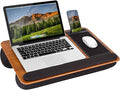 LAPGEAR Home Office Pro Lap Desk – Espresso Woodgrain, Fits 15.6” Laptops | Built-In Mouse Pad & Phone Slot, Wide Cushioned Wrist Rest, Dual-Bolster Microbead Cushion, Carry Handle by LapGear