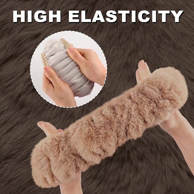 SEG Direct Fluffy Furry Steering Wheel Cover Fuzzy Gear Shift Cover, Khaki | 2 PCS Set, Soft and Warm, Cute Fur Auto Car Decor, Standard Size 14.5- 15 inch for Women Men - Image 5