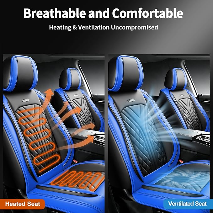 for Subaru Outback 2007-2026 Car Seat Covers, Full Set, Blue | Luxury Full Coverage Leather Seat Protectors, Waterproof Breathable, Non-Slip, Easy to Install, Airbag Compatible, All-Season - Image 6