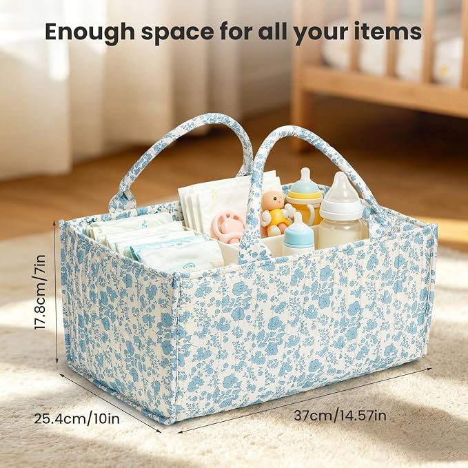 Diaper Caddy Organizer,Cute Floral Nursery Storage Basket,Soft Portable Changing Table Car Caddy Organizer Gift (Blue Floral B) - Image 6