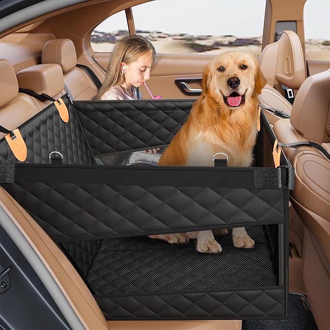 PETICON Large Dog Car Seat, Back Seat Extender for Dogs with Hard Bottom | Waterproof Medium Carseat for Dogs with 3 Mesh Windows, Pet Seat Cover for Cars, Trucks and SUVs by PETICON