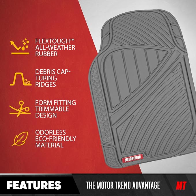 Motor Trend 3-Row Heavy Duty Rubber Floor Mats & Liners for Car SUV Van, Front 2nd & 3rd Row Durable Polymerized Latex Full Interior Protection, Extra-High Ridgeline Design, Gray - Image 4