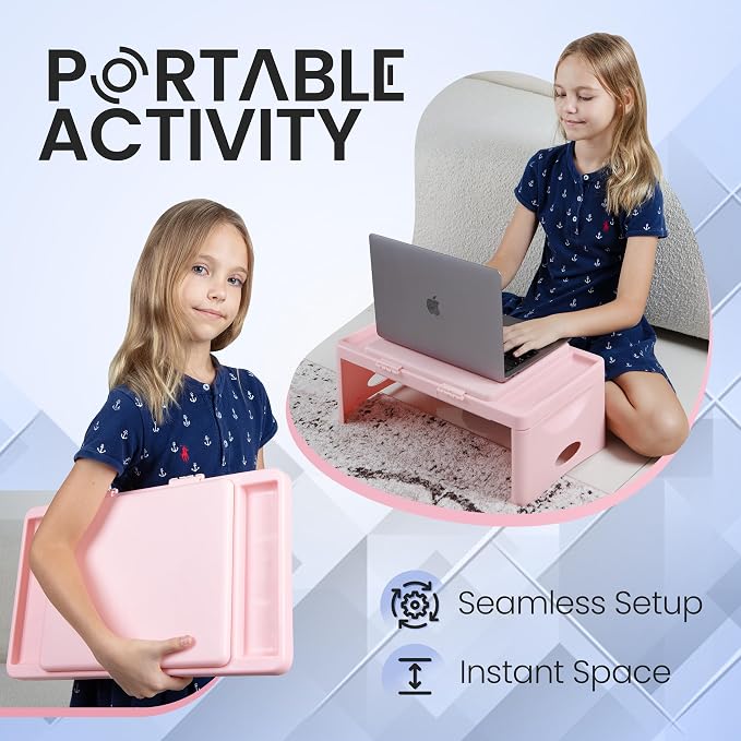 Loddie Doddie Lap Desk, Folding Desk, Portable Table, Blush, 9.75" x 12" | Trays & Pocket Keep Essentials Close, 2 lb Easy to Carry, Sturdy Plastic & Alloy Steel, Bed Desk, Bed Tray, Lap Desk for Kids - Image 3