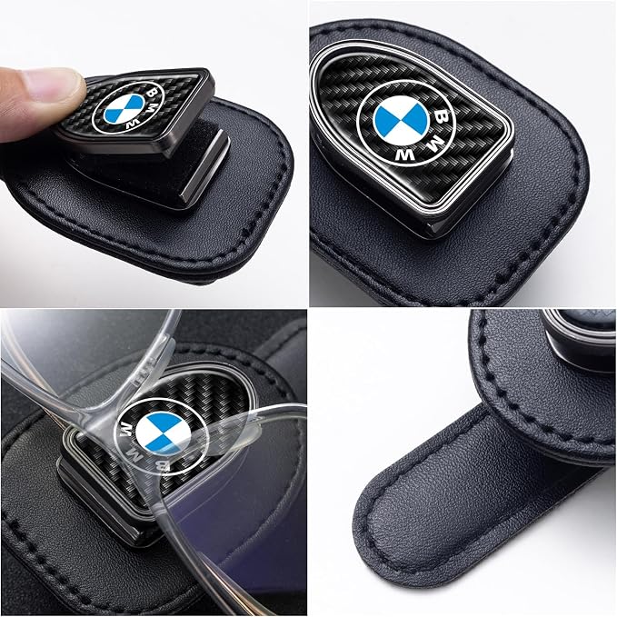 Sunglasses Holder, Leather Glasses Holders Compatible with BMW Series Car Sun Visor, Eyeglasses Hanger and Ticket Card Clip Eyeglasses Mount for Car, for Accessories, Black - Image 3