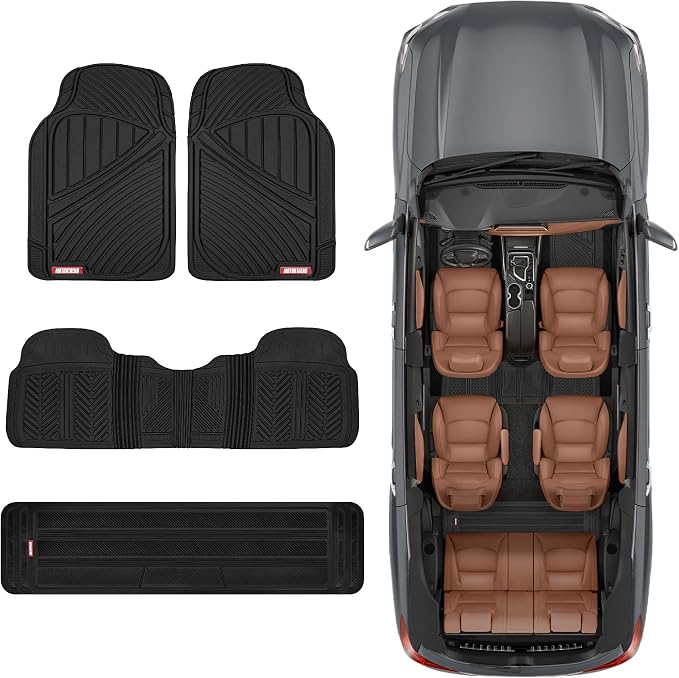 Motor Trend 3 Row Odorless Rubber Floor Mats & Liners for Car SUV Van, Durable Heavy Duty Polymerized Latex Full Interior Protection, Extra-High Ridgeline Design, Black, Model Number: MT-773-801-BK - Image 2