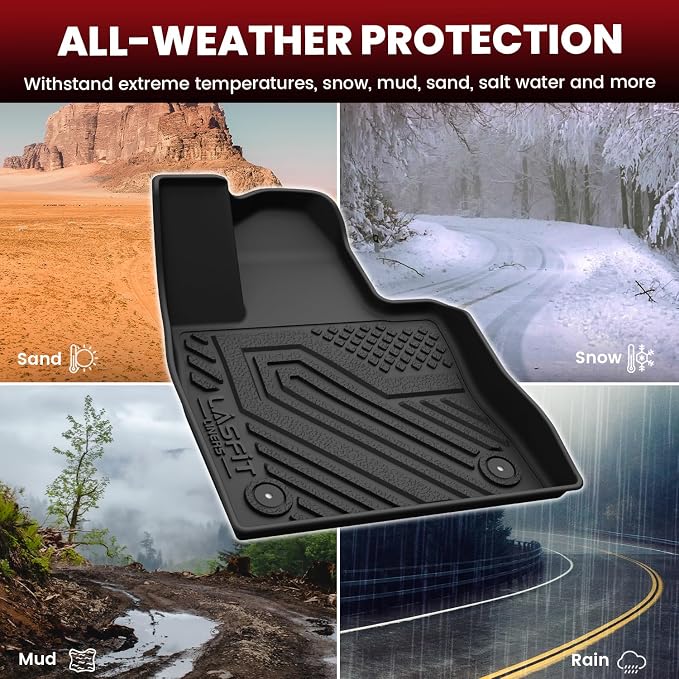 LASFIT Floor Mats for Ford Explorer 2026 2025 2024 2023 2022 6 Seats | Custom Fit All Weather TPE Protector 3 Rows SUV Car Floor Liners, Easy Clean Anti Slip Waterproof Accessories 4pcs Black - Image 4