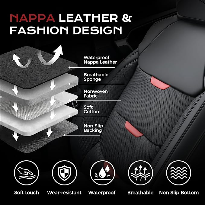 Coverado RAV4 Seat Covers Custom Fit for RAV4 2019-2025, Leather, Full Set | Car Seat Covers for Toyota RAV4 2019-2025(Gas) LE,XLE,XLE Premium,Limited, Easy Install & Waterproof & Airbag Compatible - Image 7