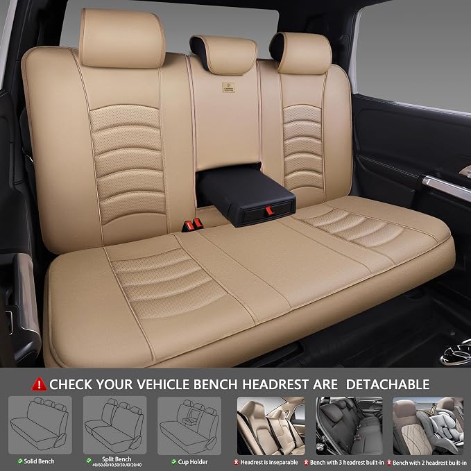 CAR PASS 3D Foam PU Leather Car Seat Covers, Universal Seat Covers Full Sets for Trucks SUV Sedan Automotive Seat Covers Armrest Airbag Compatible Waterproof Comfortable Faux Nappa Leather All Beige - Image 5