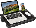 LAPGEAR Home Office Lap Desk – Black Carbon, Fits 15.6” Laptops | Built-In Mouse Pad & Phone Slot, Integrated Device Ledge, Dual-Bolster Microbead Cushion, Carry Handle by LapGear