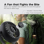 IRIS USA WOOZOO Portable Personal Fan, USB-C Charging, Tripod Stand, Black | LED Light, Mosquito Repellent Tray, 360° Tilt, 3 Speeds, Pet Stroller Car Fan, Camping Golfing Outdoor Use - Image 3