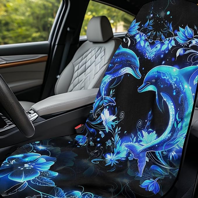 Blue Dolphin Car Seat Cover Towel with Storage Bag Neon Dolphin Car Interior Accessories for Women Men Sweat Auto Interior Seat Protector Running Yoga Hiking After Gym Sweat Towels Universal - Image 3