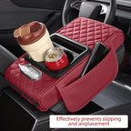 5 in 1 Nappa Leather Console Armrest Cover, Burgundy | Built-in cup holder, tissue slot, phone holder & 2 storage pockets, practical car accessories fit SUV sedan truck - Image 3