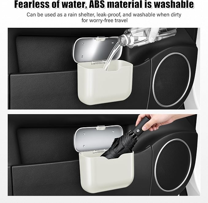 UYYE Car Trash Can, Car Garbage Bin with Lid & Handle - Leak-Proof Mini Trash Can for Car, Truck, SUV - Essential Car Accessories for Organization (White) - Image 5